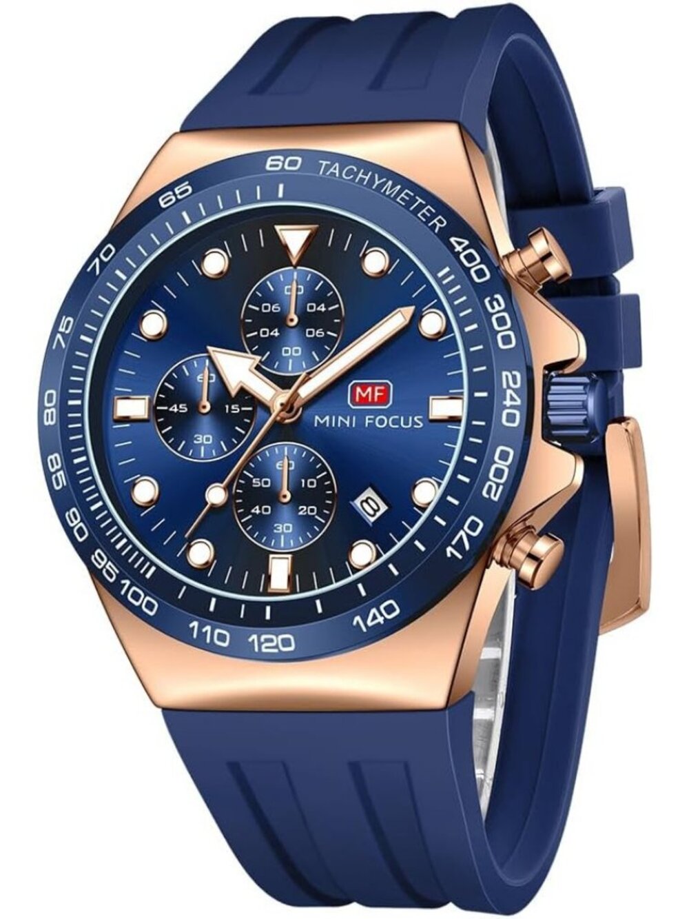 Men's Blue Rose Gold Analog Waterproof Chronograph Classic Stylish Casual Watch